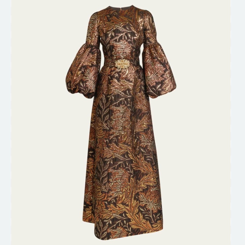 Andrew Gn Belted Metallic Brocade Gown Size 34
